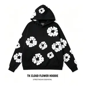 Denim Tears New Kapok Foam Print Casual Sports Pullover Hoodie, Paired with Casual Shorts / Beach Shorts | Unisex Euro-American Trendy Hoodie, Comfortable & Versatile Couple Style