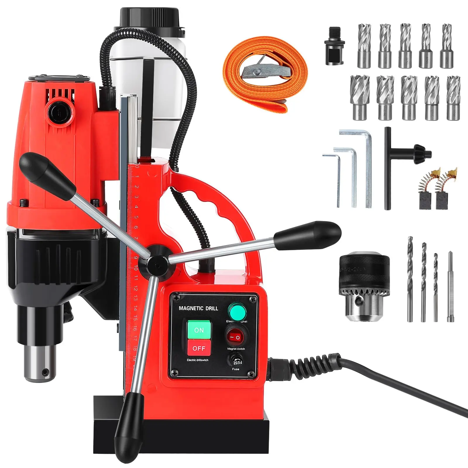 Magnetic Drill Press 110V, 1.6 Inch Boring Diameter, 1300W, 810 RPM, 11Pcs Drill Bits, 40 Dual Track, Portable Magnetic Drill, Magnet Drill Press, For Industrial and Home Decoration