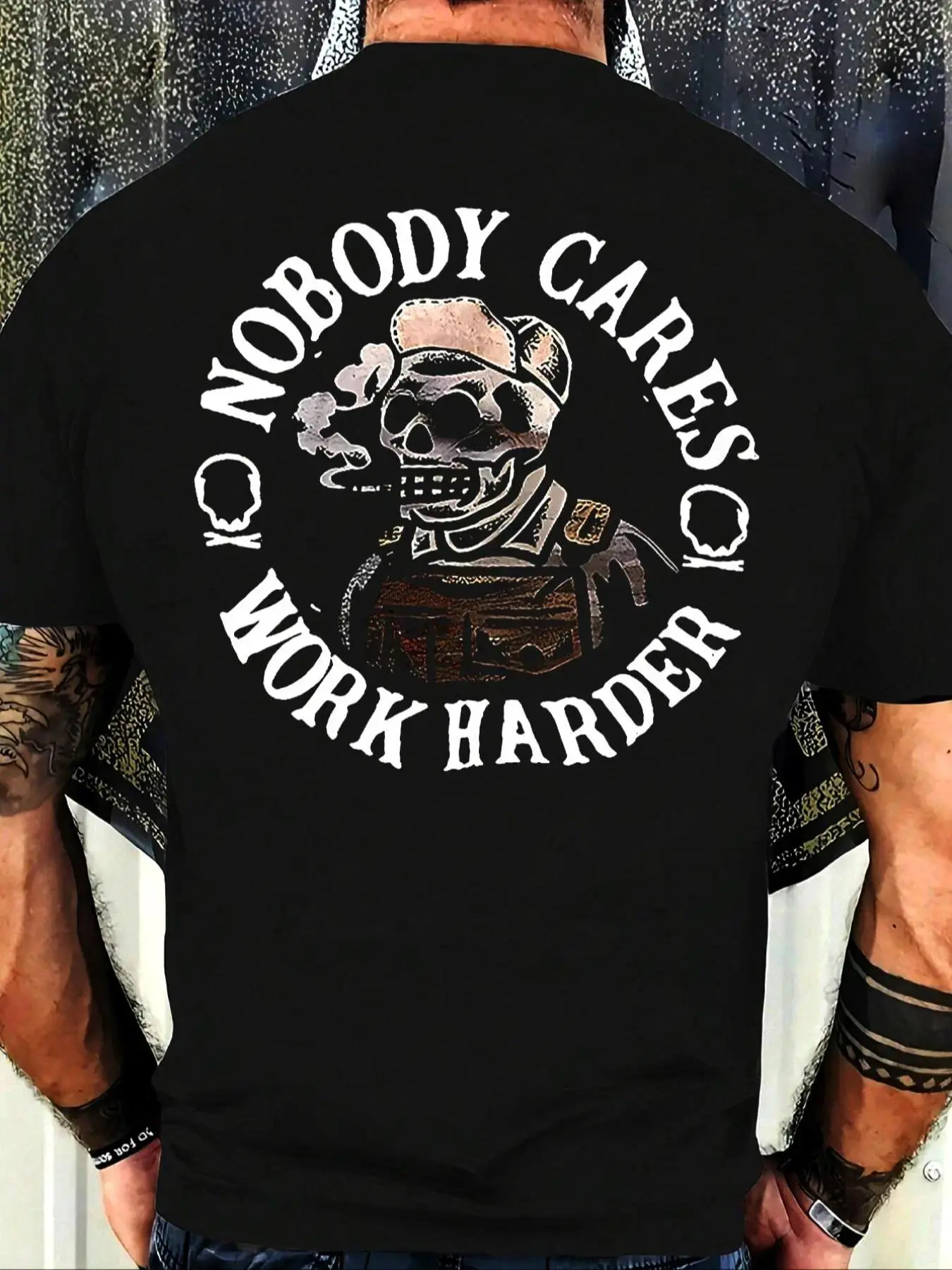 Nobody Cares Work Harder Skeleton T-Shirt | Motivational Skull Graphic Tee | Retro Worker Skull Print Shirt | Gym Fitness Workout Top | Mens Streetwear Casual Tshirt | Unisex Vintage Skull Tees for Men Women | Hard Work Motivation Gift