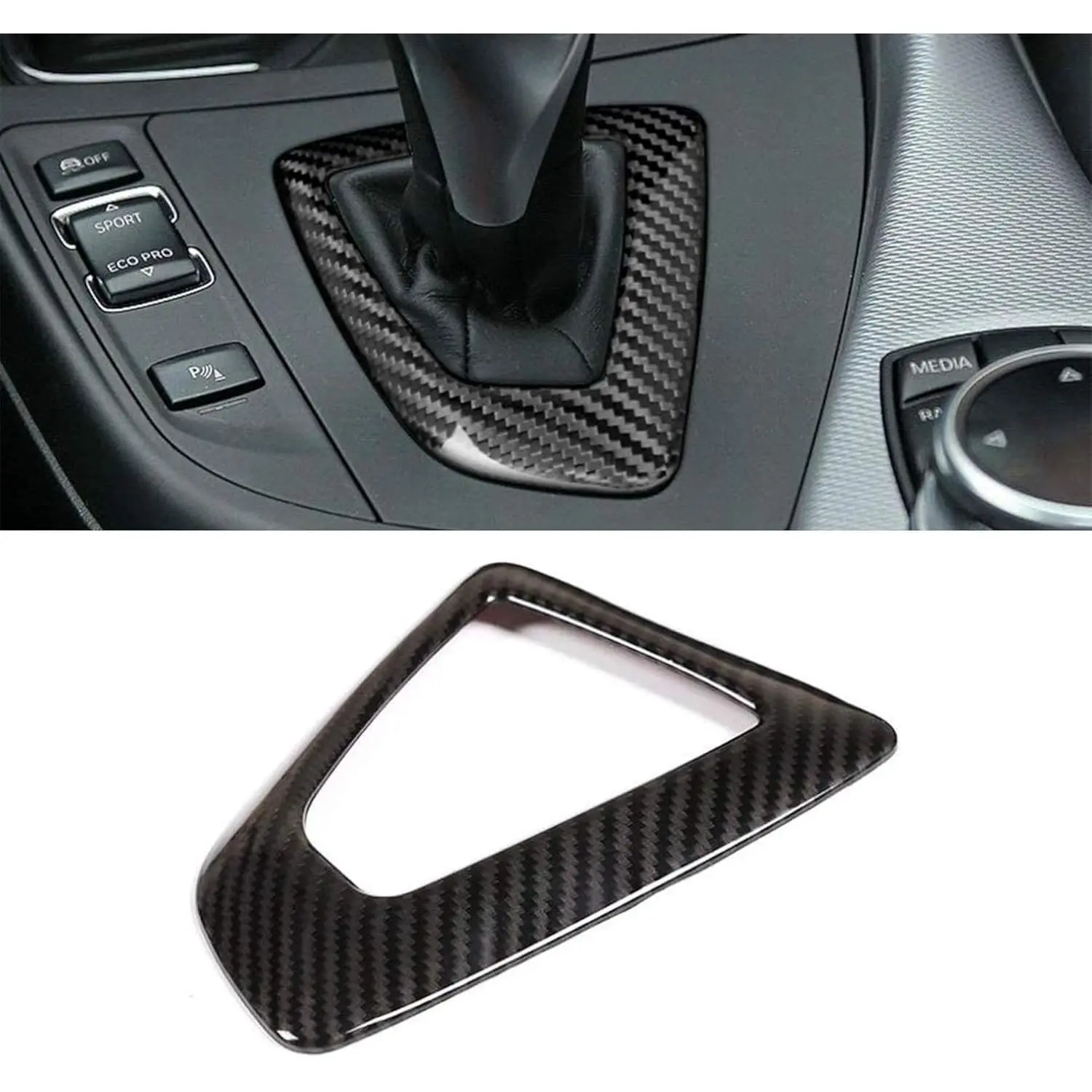 Carbon Fiber Style Gearbox Cover Shift Knob Panel Frame Sticker - ABS Sturdy Car Interior Trim, Rustless, Scratch-Proof Protection for BMW 1/2/3/4 Series (F20-F23, F30-F36, 14-18), with Double-Sided Tape