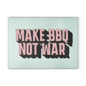 8x11 Rectangle Glass Chopping Board - Food-Safe, Non-Toxic, Scratch-Resistant Kitchen Board with Retro 3D Pink "MAKE BBQ NOT WAR" Typography for Knives & Dishes, 8\ X 11\, Food-Safe Chopping Boards