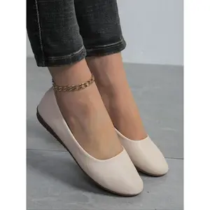 Women's Solid Color Pointed Toe Chain Decorated Ankle Strap Walking Shoes, Casual Comfortable Lightweight Walking Shoes for Daily Wear, Perfect for Women & Girls for Outdoor, Flat