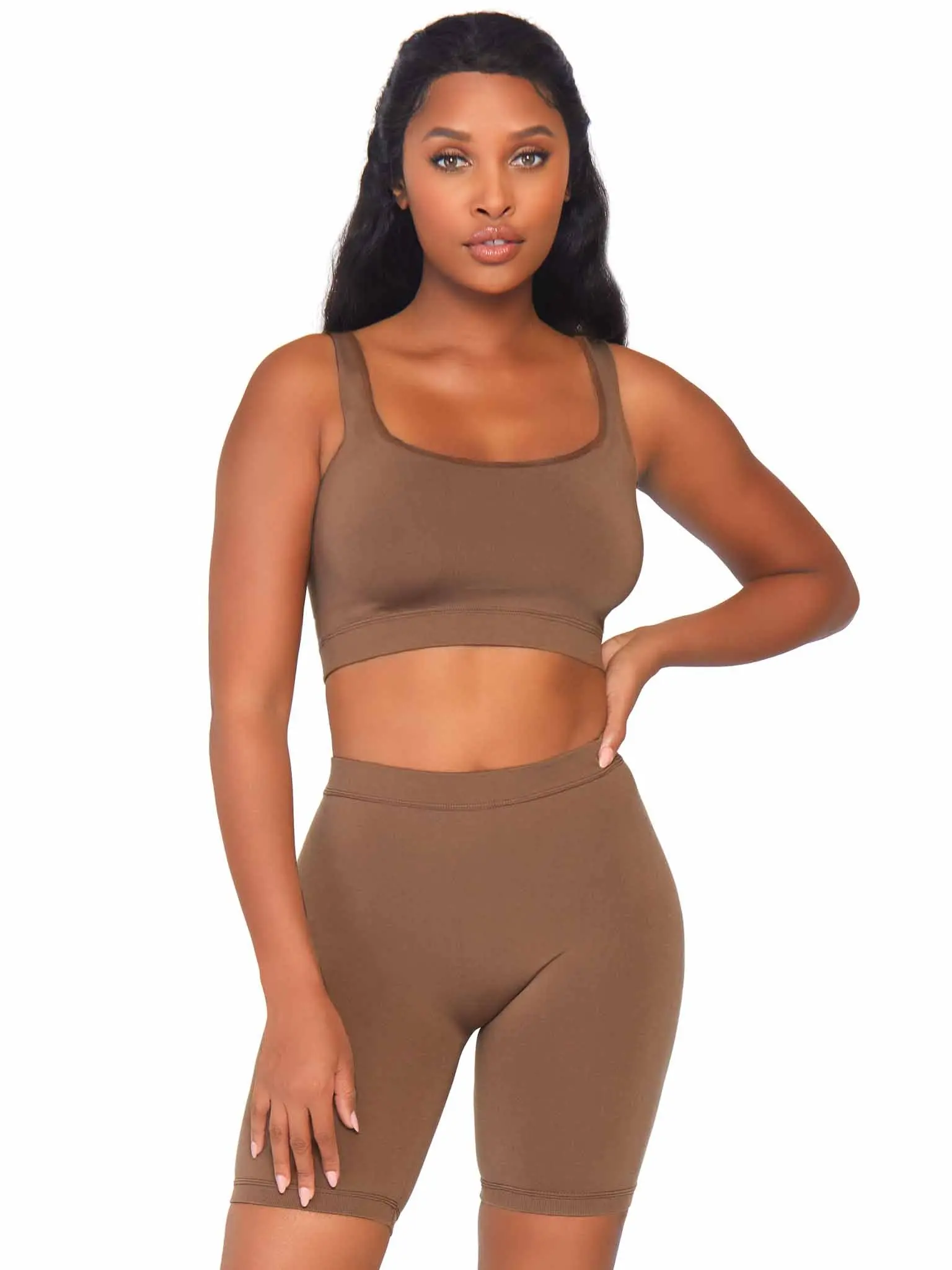 Women's 2-Piece Seamless Microfiber Bike Short Set, Sporty Style Lounge & Activewear with High-Waist Shorts and Wide-Strap Crop Top, Sets, Women's Clothes, Tank Tops