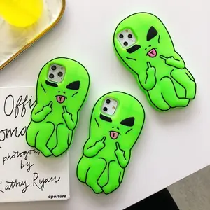 Funky Glow-in-the-Dark Alien Phone Case for iPhone 15 Pro Max/16/14/13/12 - 3D Silicone Full-Body Shockproof Soft Cover Smartphone Protection Casing