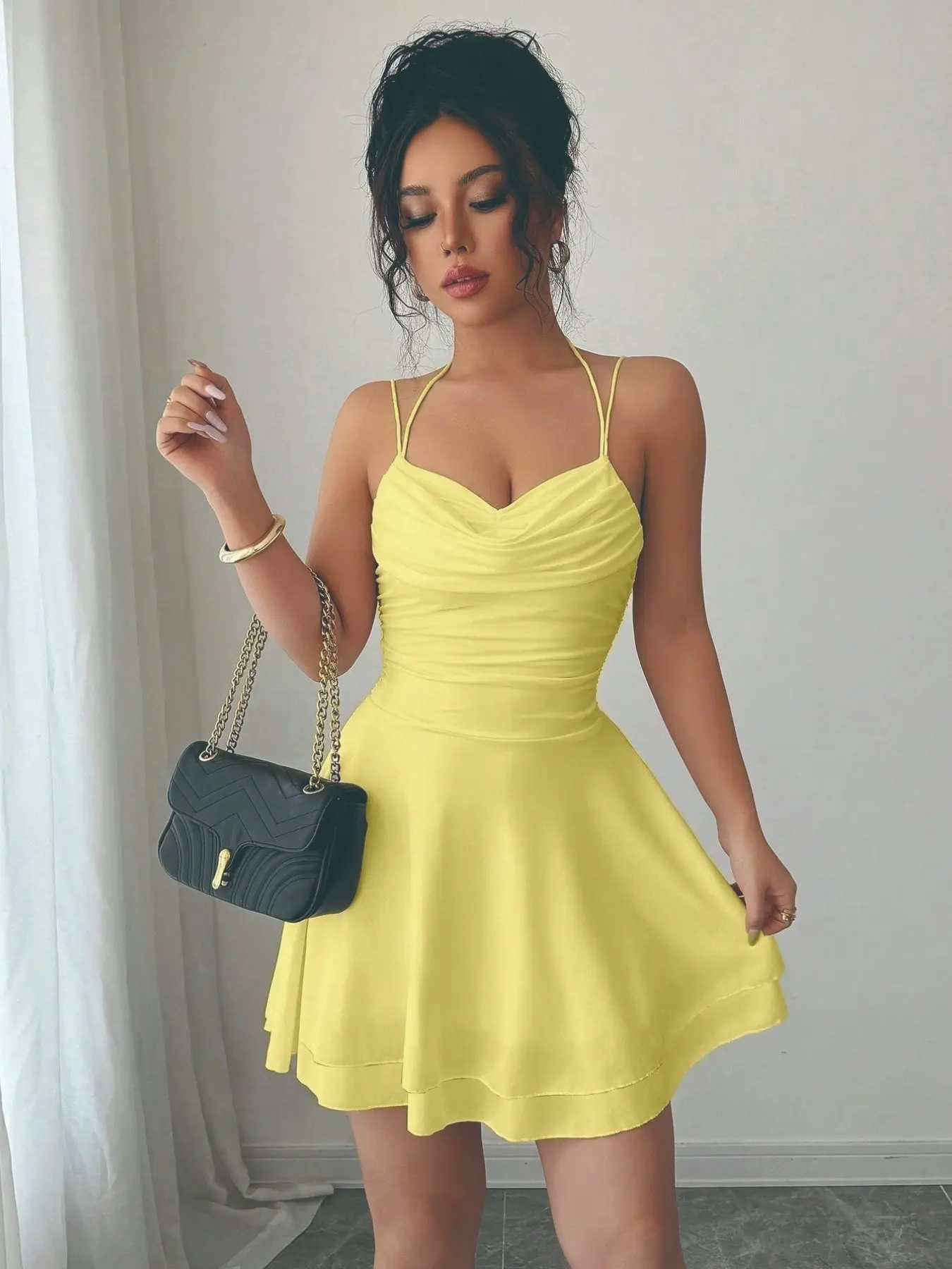 sachin and babi light blue dress Cocktail Party Dress Yellow V Neck Long Sleeve Midi Dress main image 1