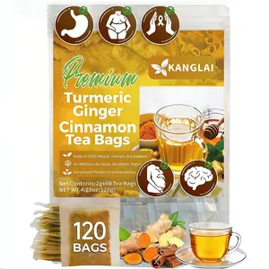 Premium Turmeric Ginger Cinnamon Tea 120 Bags 100% Natural Anti-Inflammatory Eco-Friendly No Sugar Caffeine Gluten Vegan Loose Leaf Tea Anti-Inflammatory Looseleaf Tea Beverage