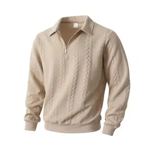 Men's Autumn Winter Cable Knit Quarter-Zip Sweater - Retro Polo Style with Textured Design, Half-Zip Collar for Casual & Smart-Casual Looks, Soft Fabric Ideal for Layering, Trending Men's Fashion Essential,