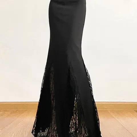 Women's Plain Contrast Floral Lace Mermaid Skirt, Elegant Long Skirt for Party Evening Formal Occasions, Ladies Bottoms for All Seasons, Lace Trim Skirt, Elegant Fashion Skirt