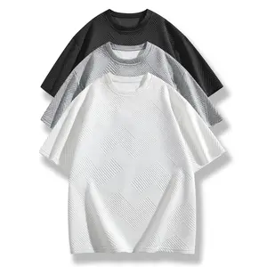 Men’s Summer Jacquard Short-Sleeve T-Shirt — Textured Fabric, Loose Fit, Crew Neck, Breathable, Premium Geometric Print, Versatile Casual Tee