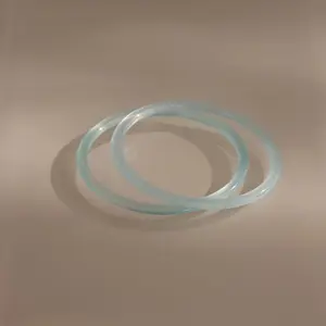 Thin Blue Jade Bangle Set by Caitlyn Minimalist - Set of 2 Light Blue Gemstone Bangle Bracelets - Boho Jewelry - Gift for Her
