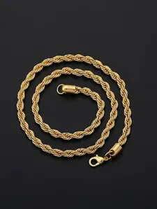 Gold Twisted Rope Chain Necklace, Hip - Hop Style Durable Stainless Steel Jewelry, for Men & Women, Daily & Streetwear Fashion Occasions, Elegant Rhinestone Necklace