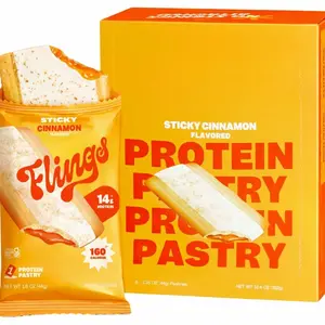 Flings Protein Pastries – 14g Protein, 4g Fiber, 160 Calories – Low Sugar Protein Snack Bars – Gluten Free – Sticky Cinnamon (8 Pack)