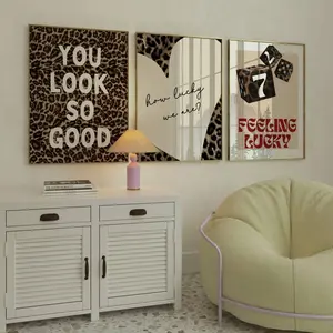 Y2K Wall Art Set of 3, Retro Playing Card Leopard Poster, Cheetah Digital Decor