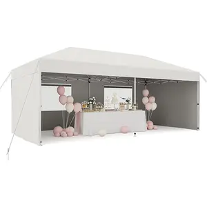 10x20 Pop Up Canopy Tent with 4 Sidewall - One-Button Instant Setup Heavy-Duty 210D Oxford Fabric & Rust-Proof Frame - 3 Adjustable Heights, Roller Bag, 6 Sandbags - UV Protection for Beach, Party