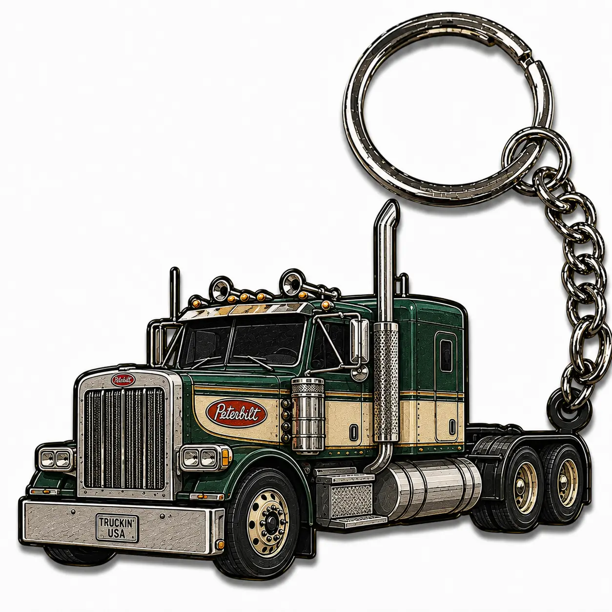 Peterbilt Semi Truck Keychain, Green Classic Big Rig Key Ring, Trucker Accessories for Men, 18 Wheeler Driver Gift, Diesel Truck Lover Gift, Trucking USA Keepsake