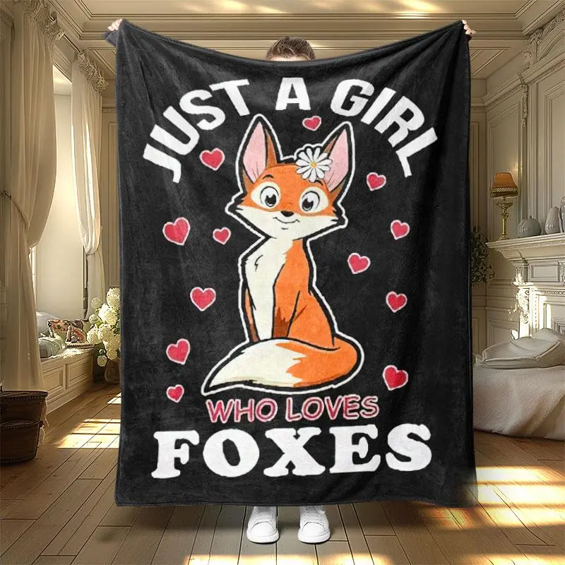Just A Girl Who Loves Foxes Blanket, 1 Count Fox Pattern Soft Warm Nap Throw Blanket, Air-conditioned Room Blanket for Home Office Travel Dormitory Camping, Slogan Print Blanket, Soft Cozy Blanket