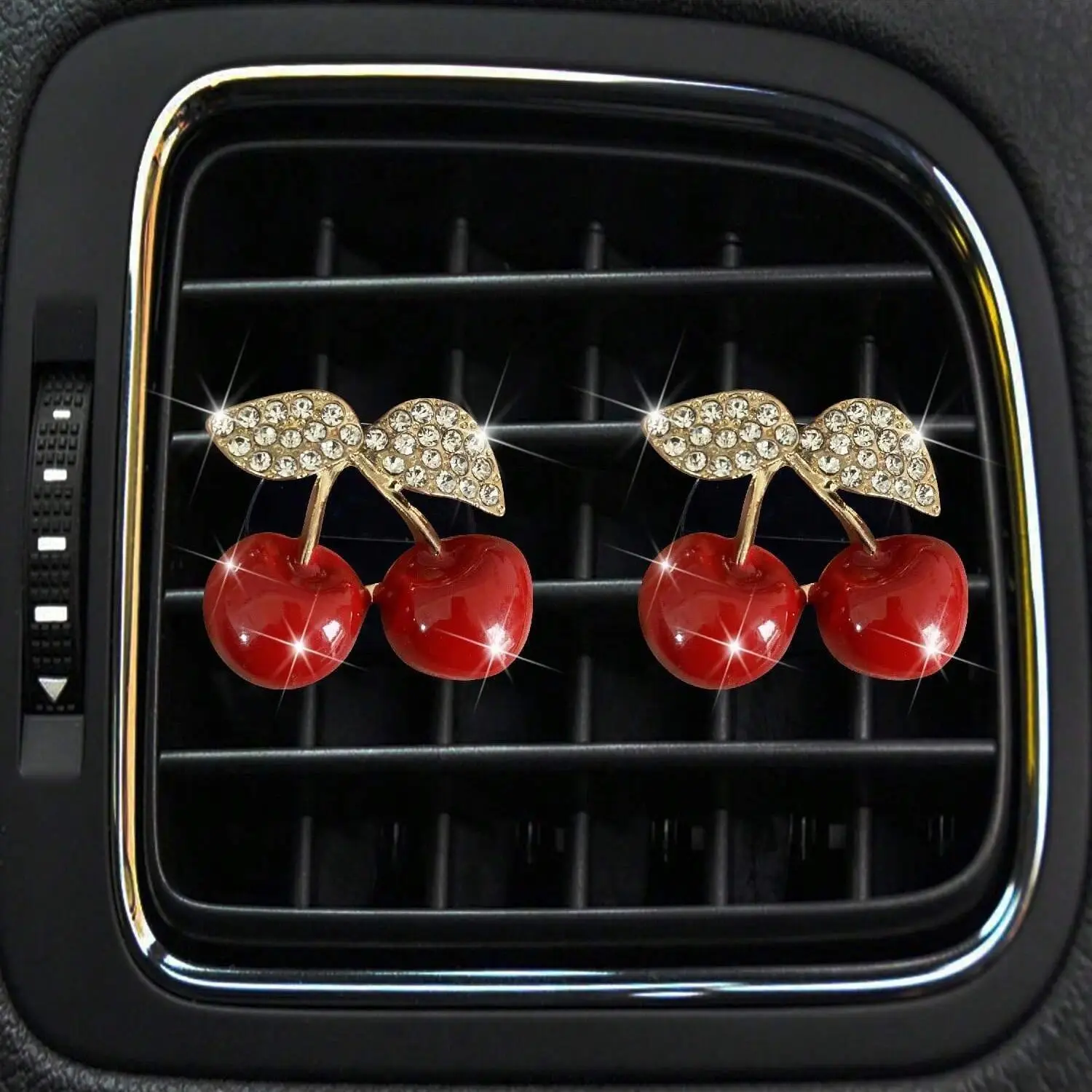 2pcs Rhinestone Cherry Car Air Freshener Clips, Fruit Scented Car Vent Decorations for Women, Car Aromatherapy Accessories, Car Fragrance, Car Accessory
