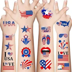 90PCS 4th of July Temporary Tattoos for Kids & Adults, USA Patriotic Waterproof Tattoo Stickers, American Flag, Stars, Red White Blue, Independence Day, Memorial Day, Labor Day Party Favors, Fake Body Art for Festivals & Celebrations, patriotic tattoos