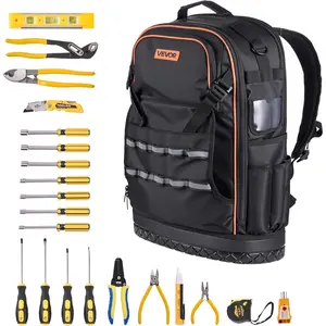 VEVOR Tool Backpack with Tools, 65 Pockets, Heavy-duty Tools Storage Organizer Bags with Laptop Compartment & Molded Base, Electrician Jobsite Backpack for Electrician, Repairman, and HVAC Techs