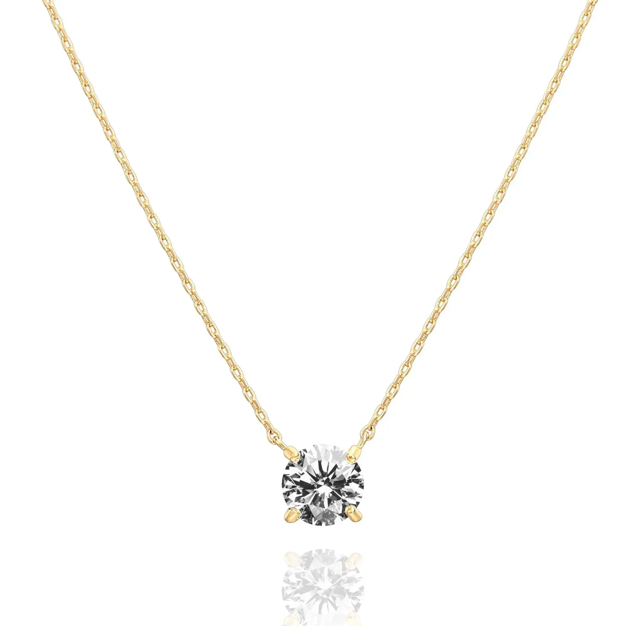PAVOI 1.5 Carat Cubic Zirconia Solitaire Pendant Necklace - 14K Gold Plated Choker Necklace with Cubic Zirconia Crystal - Hypoallergenic Gold Jewelry Dainty Necklaces for Women