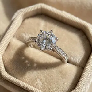 RINGLUX - Luxury 925 Sterling Silver Classic Ring for Women Six Claw Jewelry Simple Imitation Diamond Women's Ring Engagement Wedding Gift