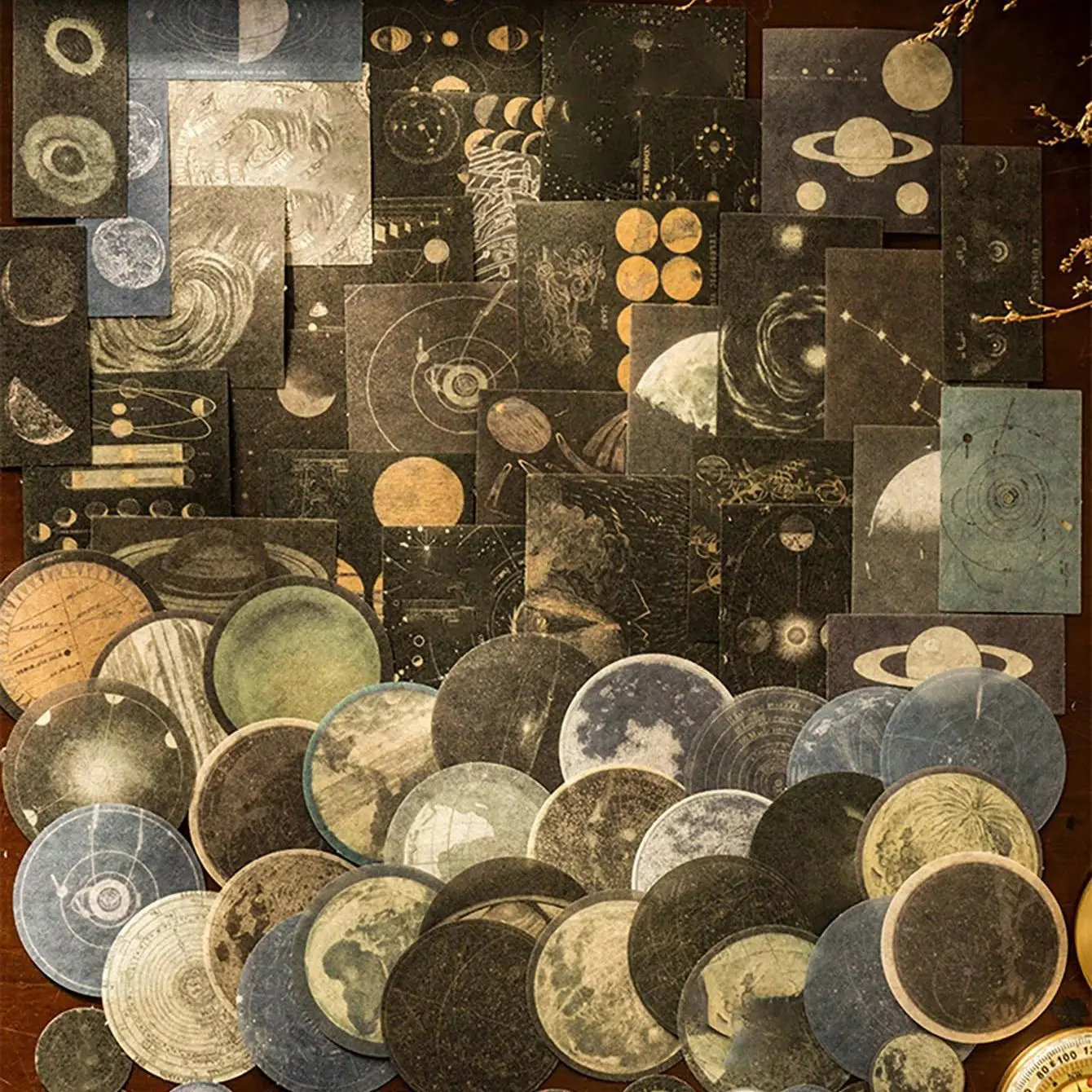 Vintage Style Astronomy Celestial Sticker, 100pcs DIY Material Sticker, Office Stationery & Supplies