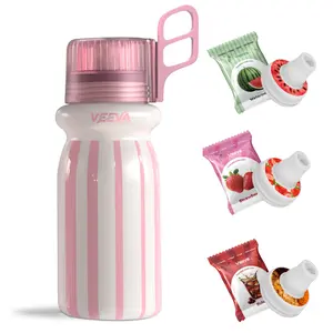VEEVA® 16oz Candy Stripe Pink Scented Thermos Bottle with 3 Aroma Pods & Straw - Watermelon Cola Strawberry Flavors BPA-Free Leak-Proof Dishwasher Safe