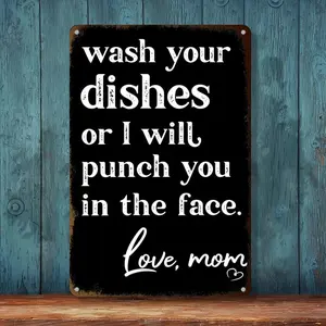 Funny Kitchen Wall Decor Plaque – Wash Your Dishes Love Mom Metal Sign, Aluminum Wall Sign 8×12Inch Kitchen Humt Rectangle Design Door.Perfect gift for Mother’s Day,gift for MiMi.