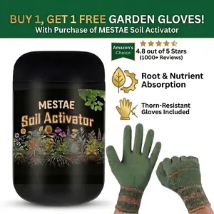 MESTAE Soil Activator 14.1 oz (400 g) - Humic Acid Soil Activator for Lawns, Gardens & Plants |   Makes 270 Gallons |   Soil Regenerator |   Comes with a Free Pair of Puncture Resistant Gloves
