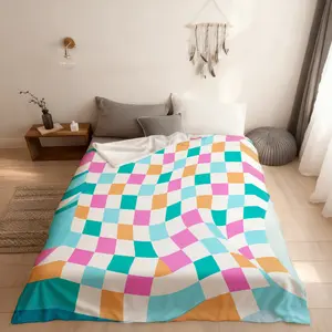 Geometric Checkerboard Kids Fitted Sheet Twin Size,Abstract Plaids Patchwork Modern Boys Girls Bedding Set,Geometric Grids Simple Watercolor Bed Sheet,1 Pillowcase(No Flat)