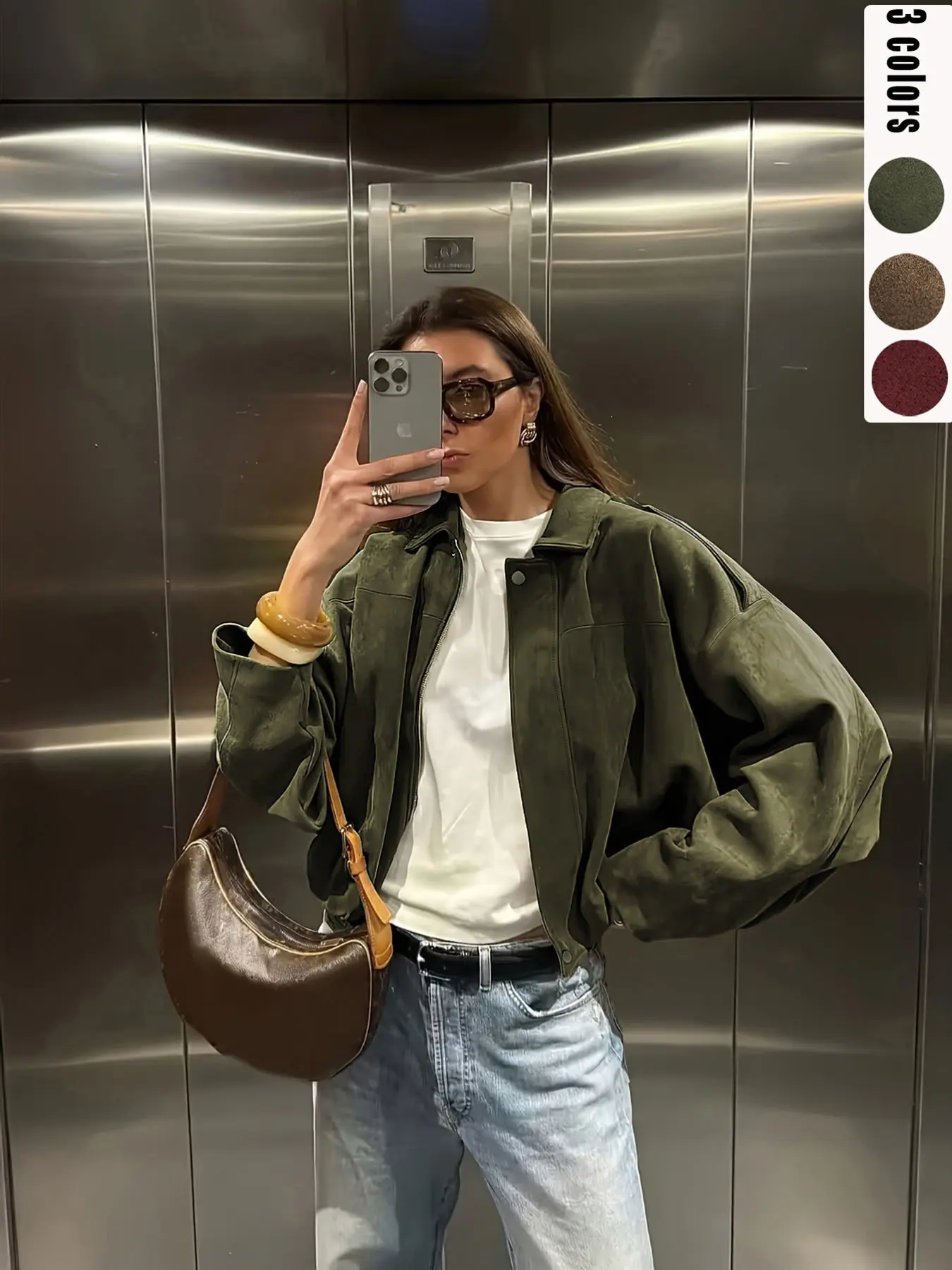 Women's Y2K Vintage Coffee-Colored Faux Leather Jacket, Casual Sporty Oversized Batwing Sleeves Outerwear