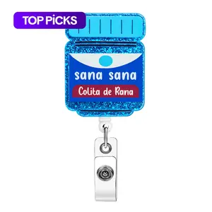 Sana Sana Retractable Badge Holder, 1 Count ID Badge Holder with Belt Clip, Durable Bling Acrylic Badge ID Card Holder for Nurses, Doctors & Students, School Supplies, Office Accessories, Men Gifts