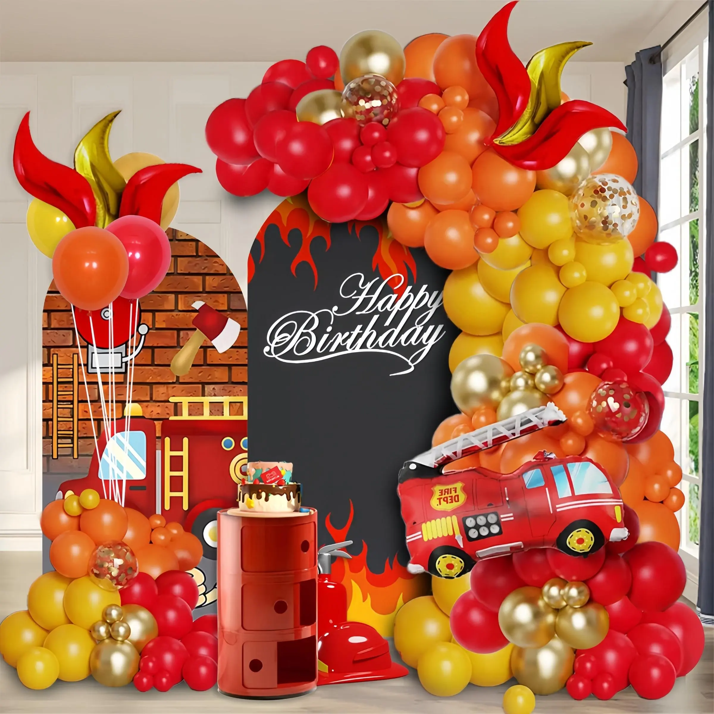 Fire Truck Theme Balloon Arch Kit, Mixed Color Balloon Set, Latex Balloon for Birthday Party Decoration, Party Supplies