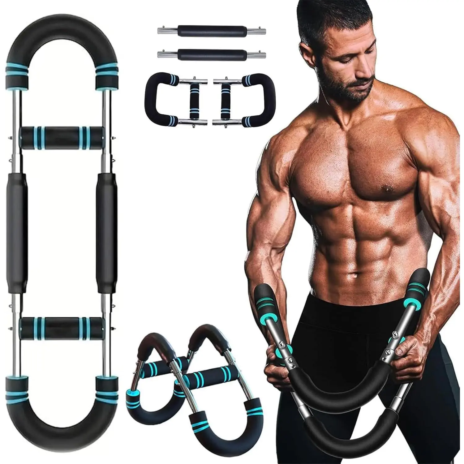 Chest Trainer for Men, Adjustable Chest Workout Equipment, Twister Arm Trainer Chest Workout Machine, Chest Exerciser Flex Bar, Upper   Strength  Device for  Gym (U60-100lbs Kit)