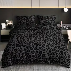 3pcs Dark Leopard Print Duvet Cover Set, High-Definition Luxury Bedding, Includes 1 Duvet Cover & 2 Pillowcases, All Seasons Use