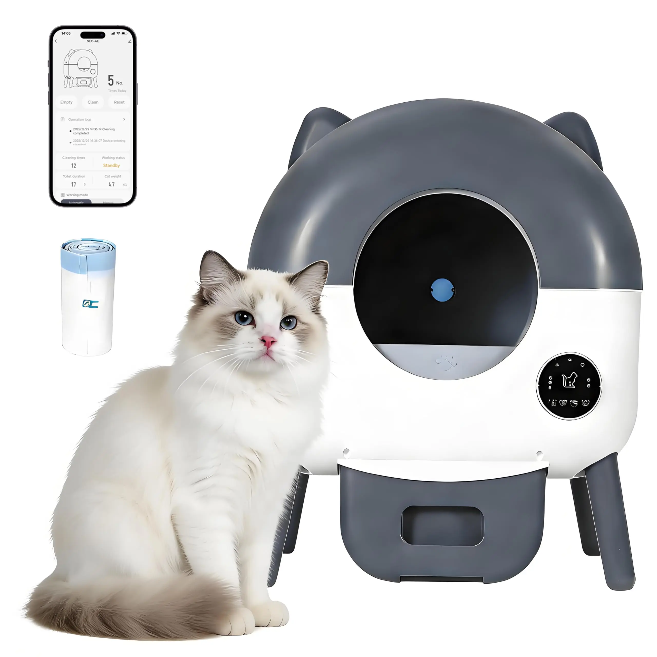Garvee Automatic Self-Cleaning Cat Litter Box 76L – App-Controlled Smart Litter Tray, Safety Sensors, Night LED, Quiet Odor Control, Multi-Cat, Electric Toilet – Includes Trash Bags