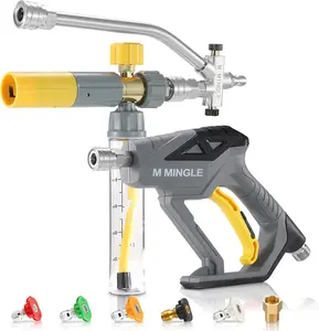 M MINGLE Pressure Washer Spray Lance with Mini Foam Cannon, Dual Connector Accessory, Undiluted Foam Blaster with 5 Nozzle Tips, 1/4" Quick Connect for Car Wash, Patio, Deck Cleaning