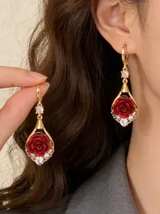 Rose Water Drop Earrings Sparkling Crystal Fringe Design, Elegant Fashion Jewelry Gift for Birthday Mother's Day