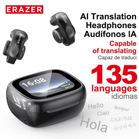 ERAZER XF28 Clip-on Open Ear Fitness Earbuds - Bluetooth 6.0 Electronic Audio Headphone, APP-Enabled, Waterproof, Long-Endurance Use, Future Touch Screen, Built-in Plastic Headset for Sports Running Gaming, Hands-Free, Android & Phone Compatible