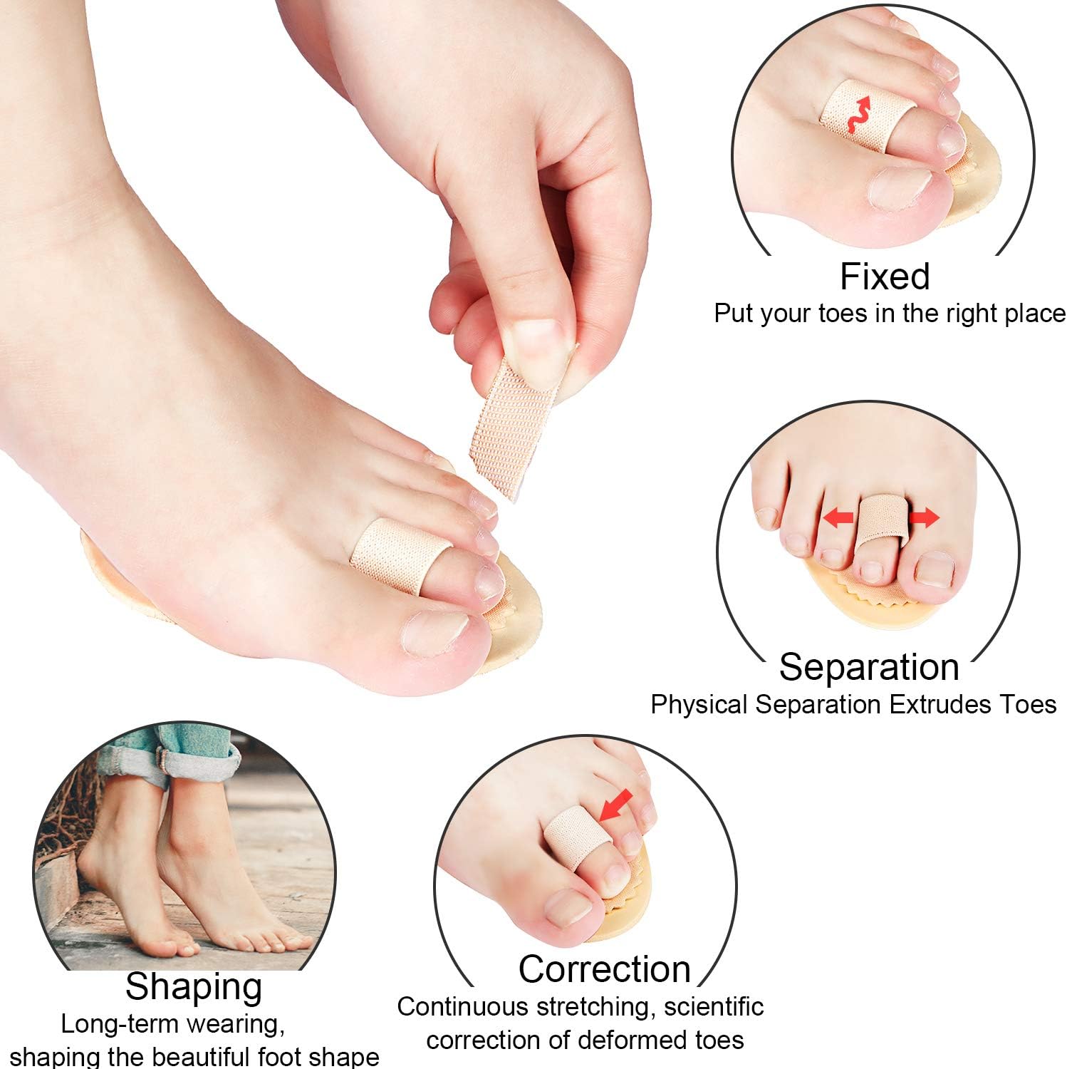 4 Pieces Budin Toe Splint Hammer Toe Support Splint for Toes, Joint Realign Cushion Brace for Claw, Curled, Crooked Toe, Toe Straightener