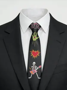 1 Punk Rock Skull Tie, Trendy Printed Party Tie, Men's and Women's Novel Special Tie, Music Festival Accessories, Tie With Patterns