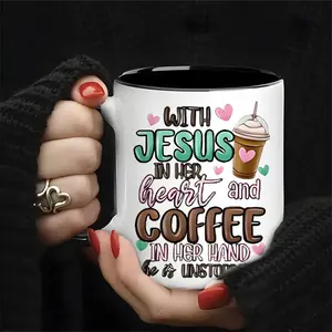 With Jesus in Her Heart And Coffee in Her Hands, She Is Unstoppable Quote; Ceramic Mug - 11 Oz Coffee Mug, Jesus And Christian Theme with Fun Artistic Birthday Gifts, Holiday Gifts, Easter Gifts