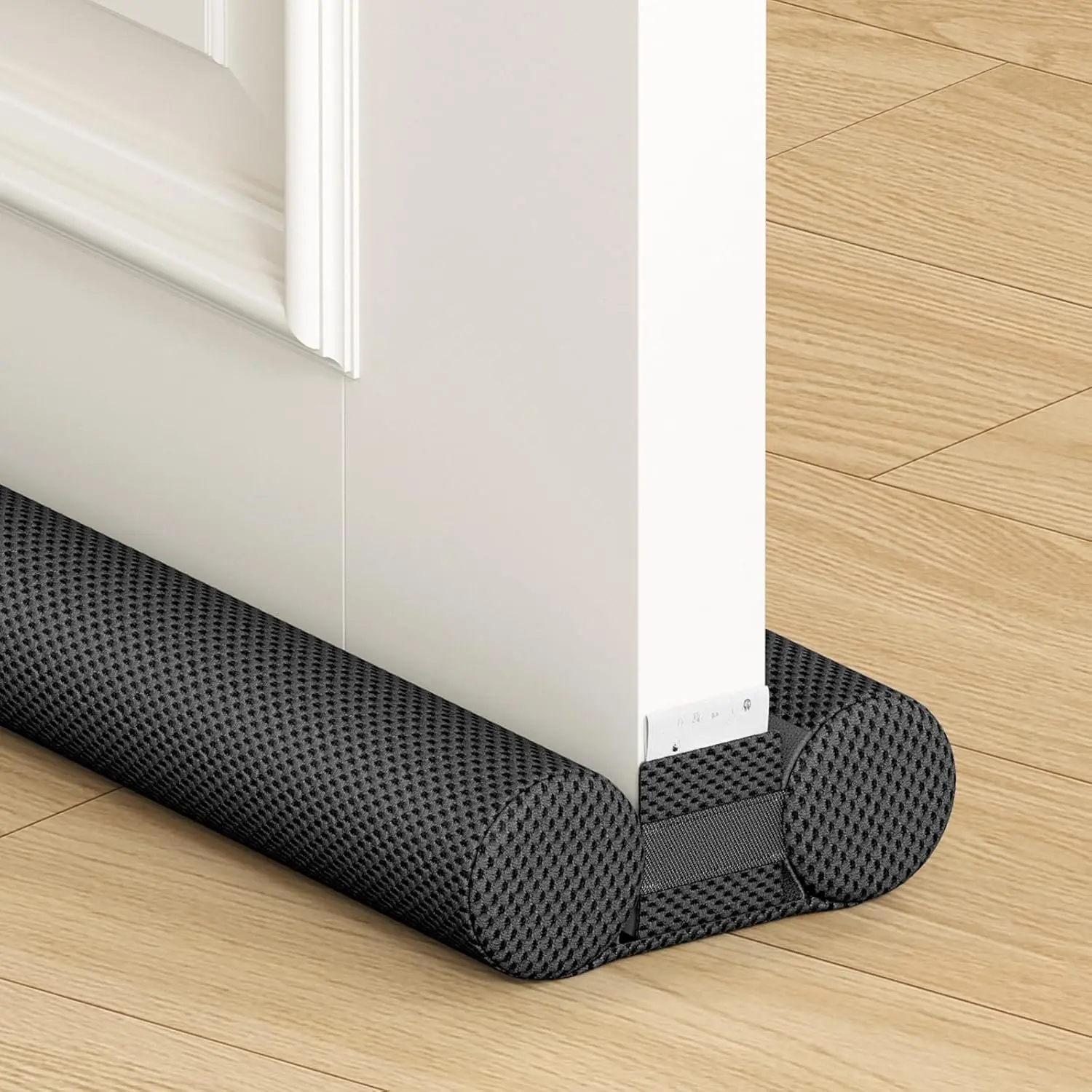 Black Door Draft Stopper, 32-36 In Adjustable Synthetic Under Door Seal, 32 In-36 In Large Gap Blocker with Hook Patch, Machine Washable for Soundproofing, Manufacturer Warranty