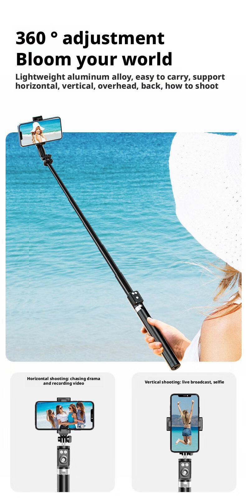 2026 6-in-1 Selfie Tripod w/Dual Fill Lights & Wireless Remote | Portable Adjustable Phone Stand | Detachable 360° Compact Travel Tripod