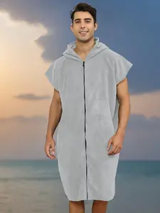 Men's Hooded Quick-Dry Towel Robe, Portable Absorbent Bathrobe for Swimming and Surfing, Casual Loose-Fitting Beach Cover-Up