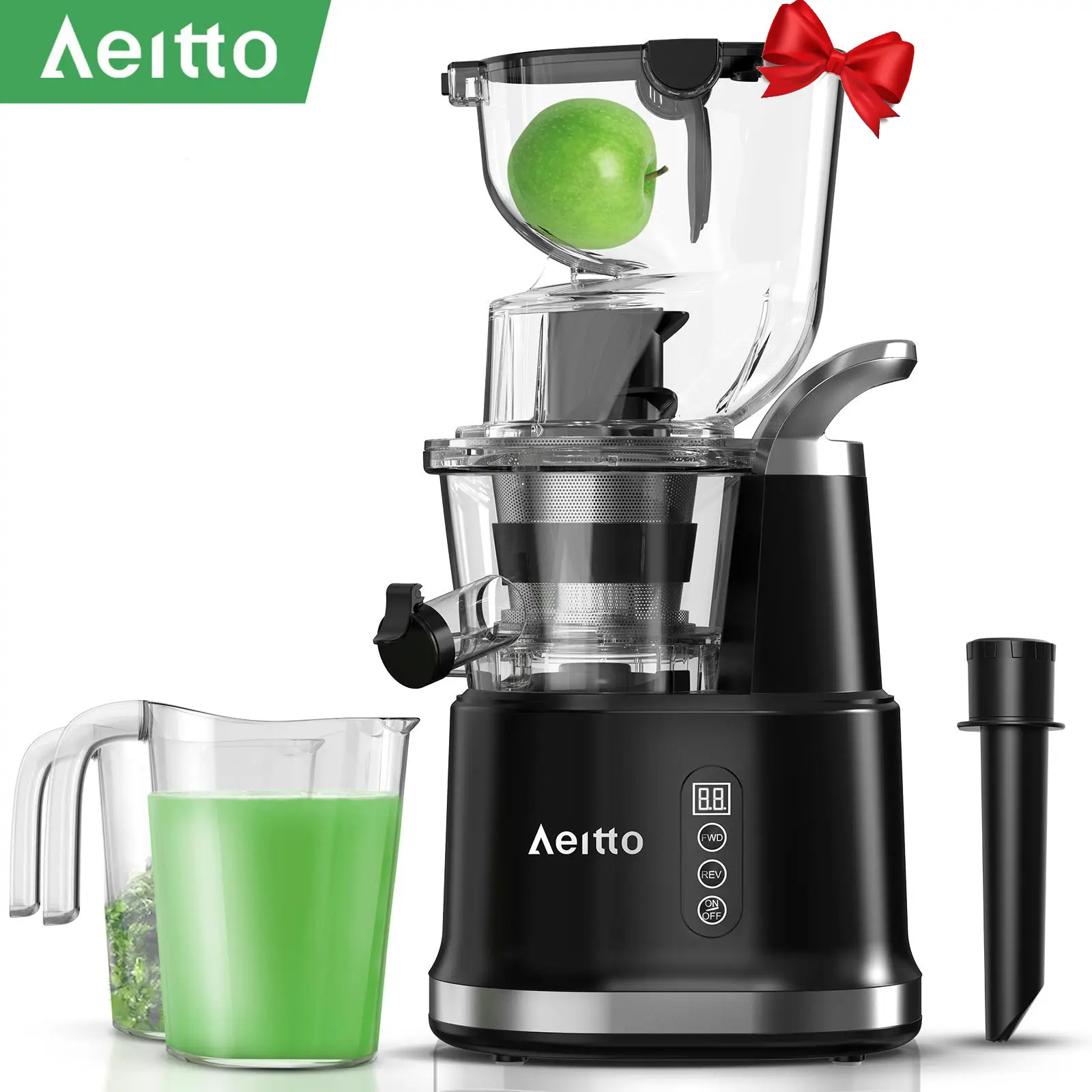 Aeitto Cold Press Juicer Machine, Masticating Juicer with Big Wide 83mm Chute 900ml Juice Cup, Slow Juicer for Whole Fruits and Veggies, Juice Extract