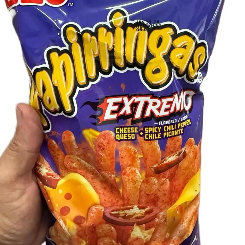 Papirringas Extremo Cheese Queso Spicy Chili Pepper Flavor Snack Pack Seasoned Pretzels, Extreme Spicy Snack, Spicy Chips