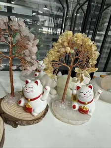 Selina(8819)gc.The lucky cat crystal tree is available in various colors, including Amethyst, citrine, rose quartz, and green aventurine
