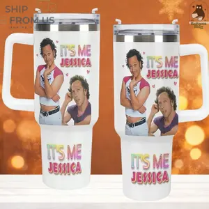 2000s Comedy Meme "It's Me Jessica" 20oz 40oz Tumbler With Handle | Nostalgic Y2K Collage Insulated Stainless Steel Mug | Perfect Sarcastic Gift for Friends, Viral TikTok Retro Movie Gag Merch 2026