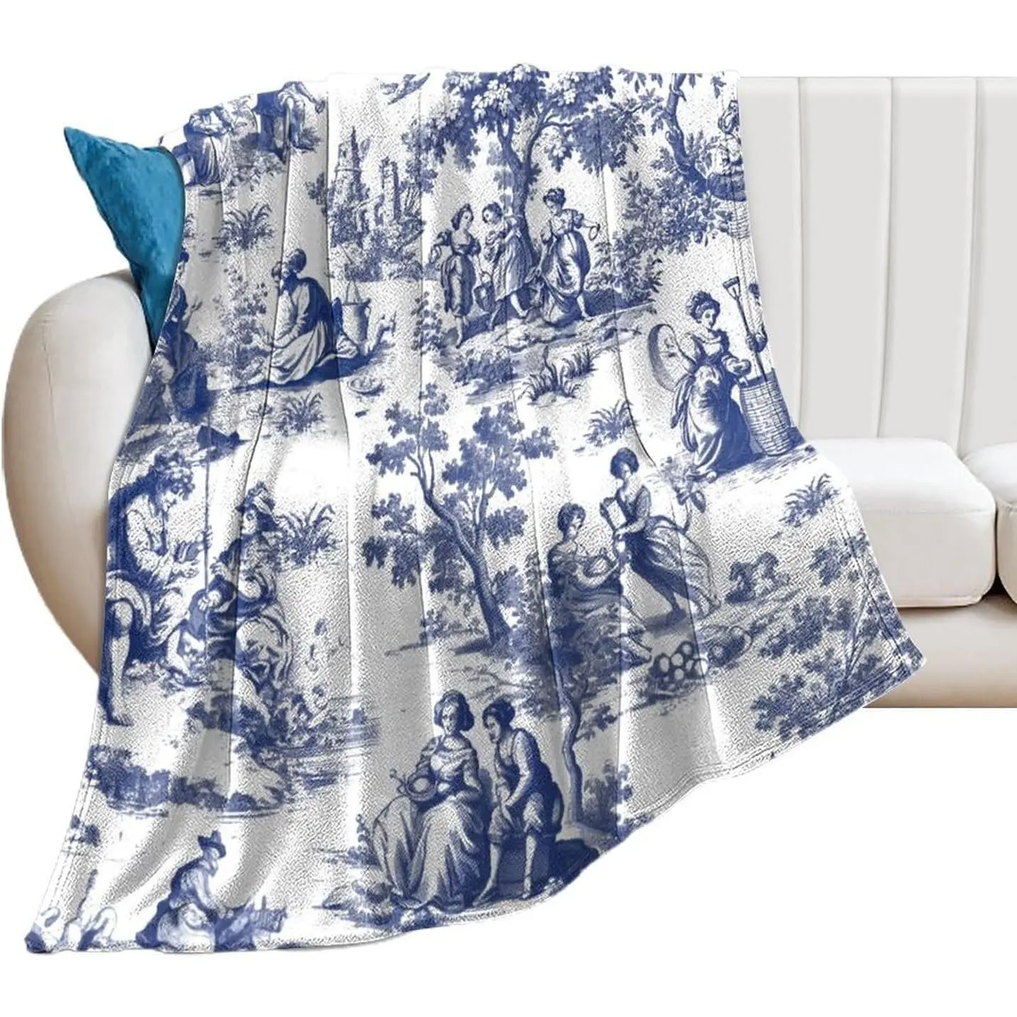Navy Blue and White Decorative Print Blankets and Throws,Thicken Office Nap Throw Blankets for Man Women,Lightweight Plush Super Soft Warm Flannel Blanket for Couch Bed Sofa Chair